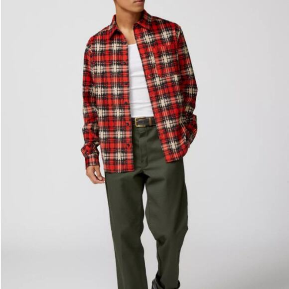 BDG Urban Outfitters Men's Evan Plaid Cord Shirt RED Size Medium - Picture 1 of 7